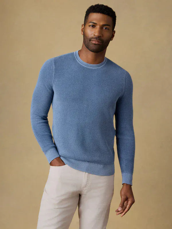 Faherty Sweaters Sunwashed Crewneck Sweater in Blue Sea