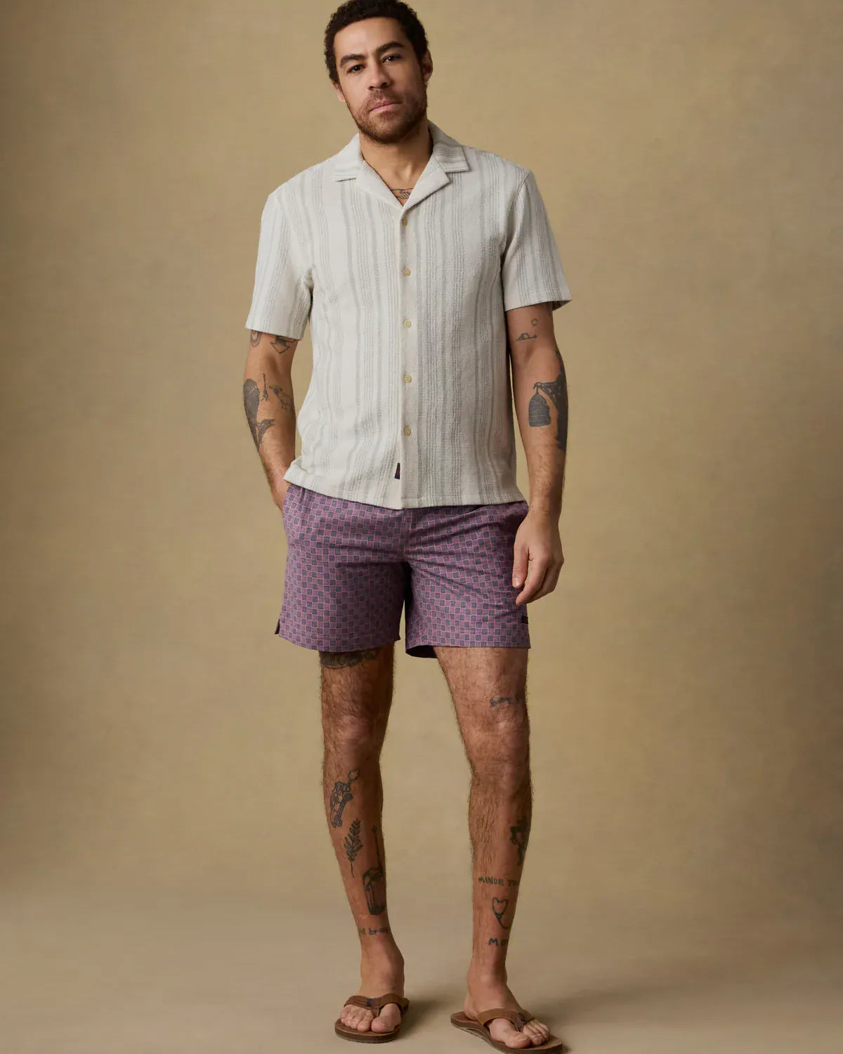 Faherty Swimwear All Day™ Trunk (6") in Navy Clay Bricks