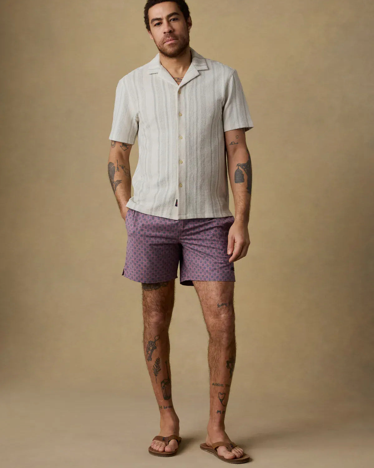 Faherty Swimwear All Day™ Trunk (6") in Navy Clay Bricks