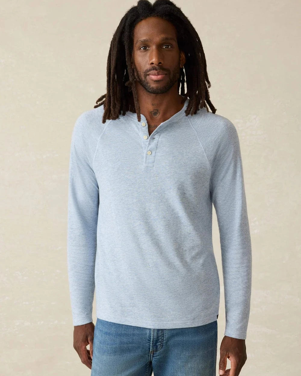 Faherty T-Shirts Light Blue Heather / S Long-Sleeve Cloud Henley
