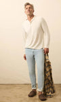 Faherty T-Shirts Long-Sleeve Cloud Henley - Ivory Heather