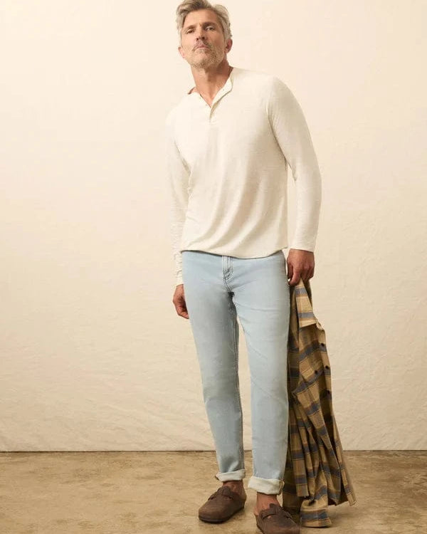 Faherty T-Shirts Long-Sleeve Cloud Henley - Ivory Heather