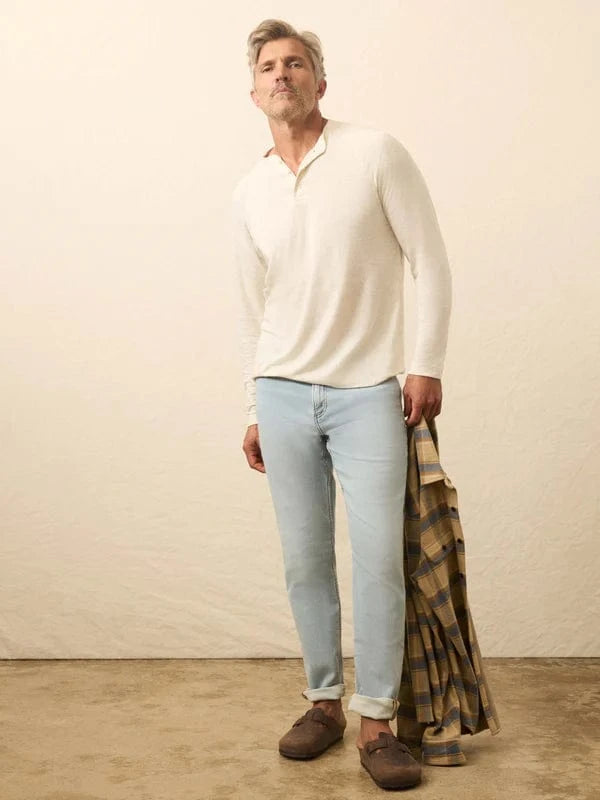 Faherty T-Shirts Long-Sleeve Cloud Henley - Ivory Heather