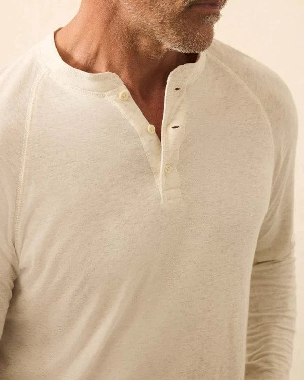 Faherty T-Shirts Long-Sleeve Cloud Henley - Ivory Heather