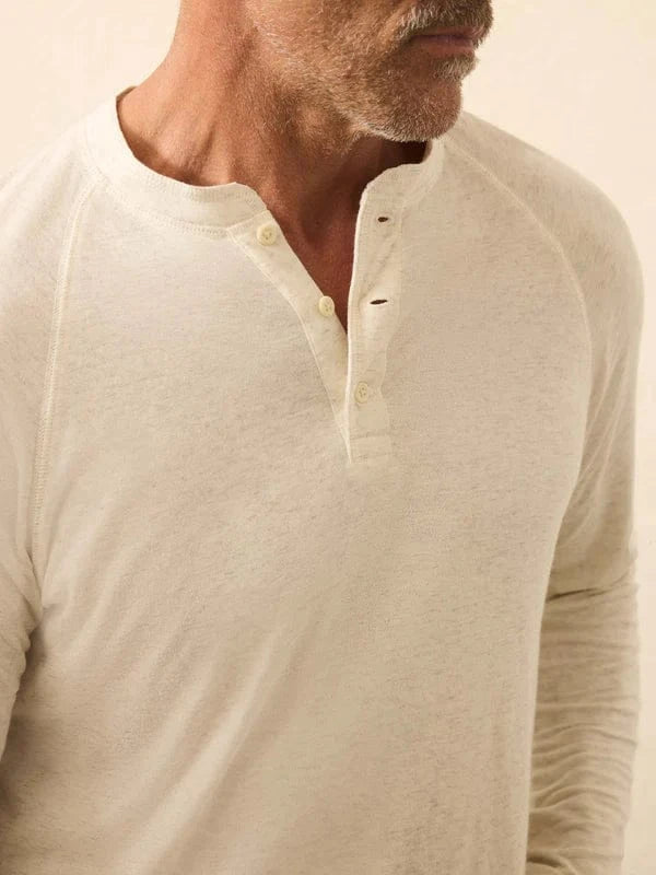 Faherty T-Shirts Long-Sleeve Cloud Henley - Ivory Heather