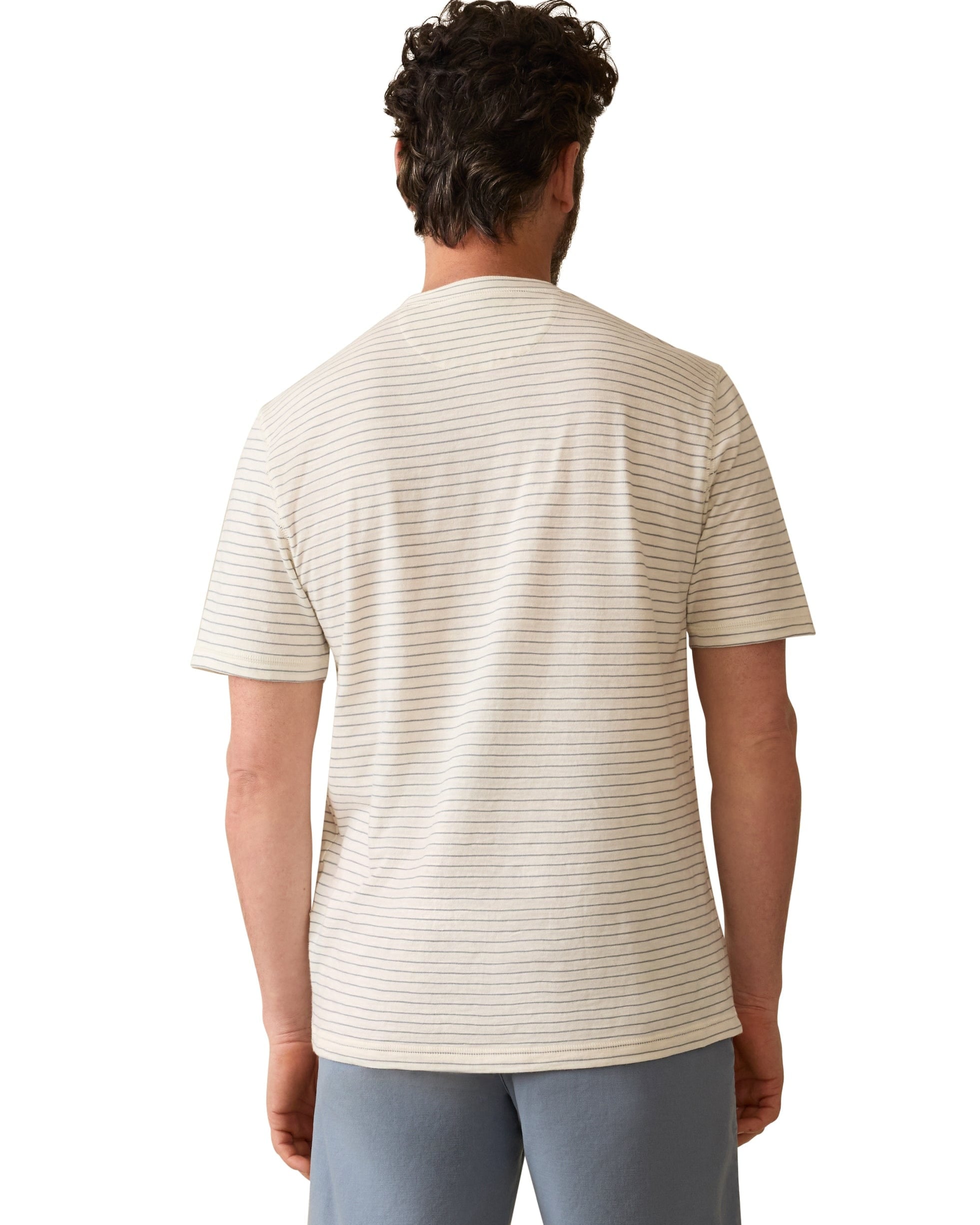 Faherty T-Shirts Short-Sleeve Sunwashed Henley - Cream Flint Stripe