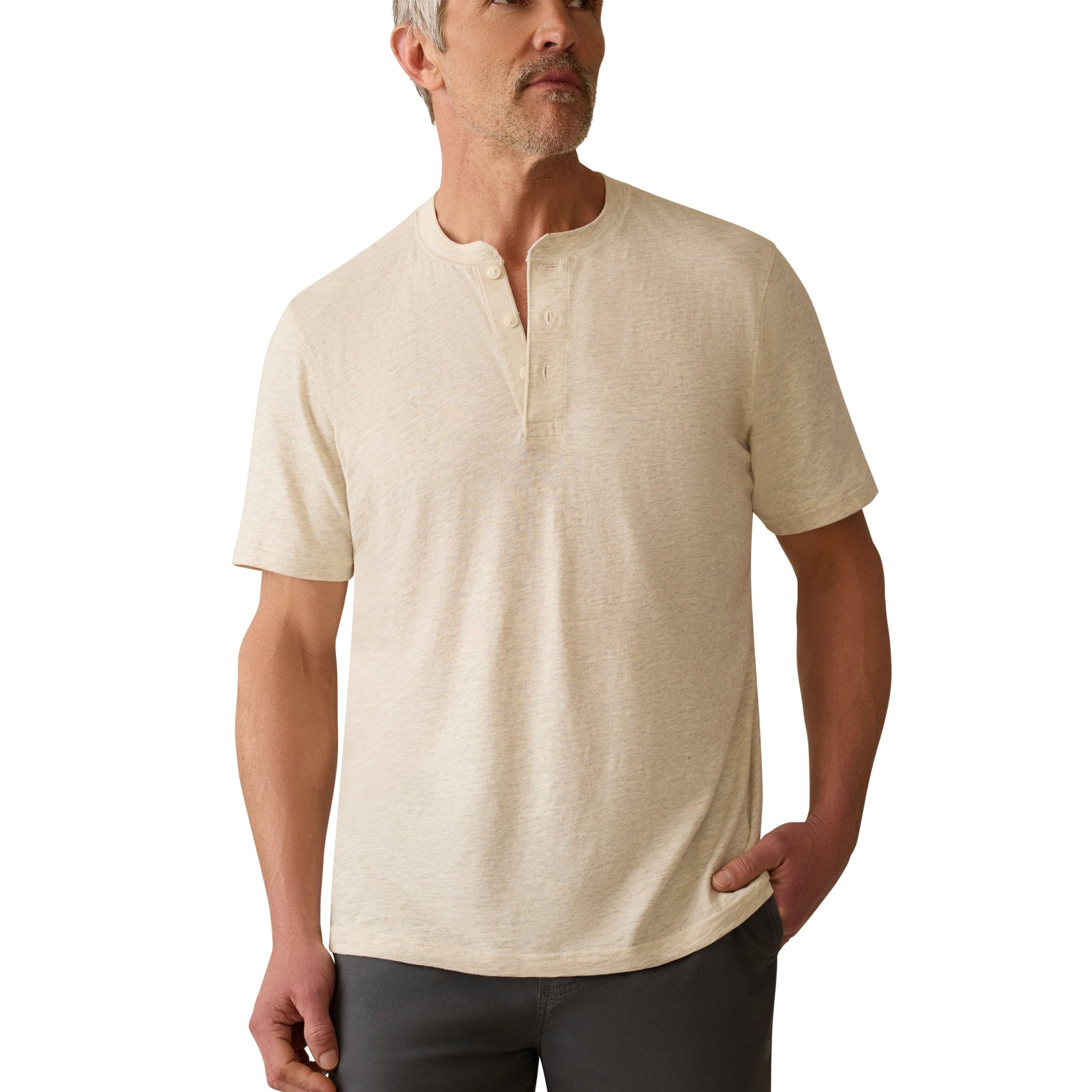 Faherty T-Shirts Short-Sleeve Sunwashed Henley - Island Dune Heather