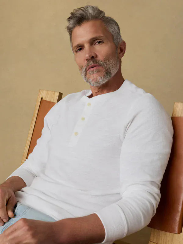 Faherty T-Shirts Sunwashed Slub Henley in White