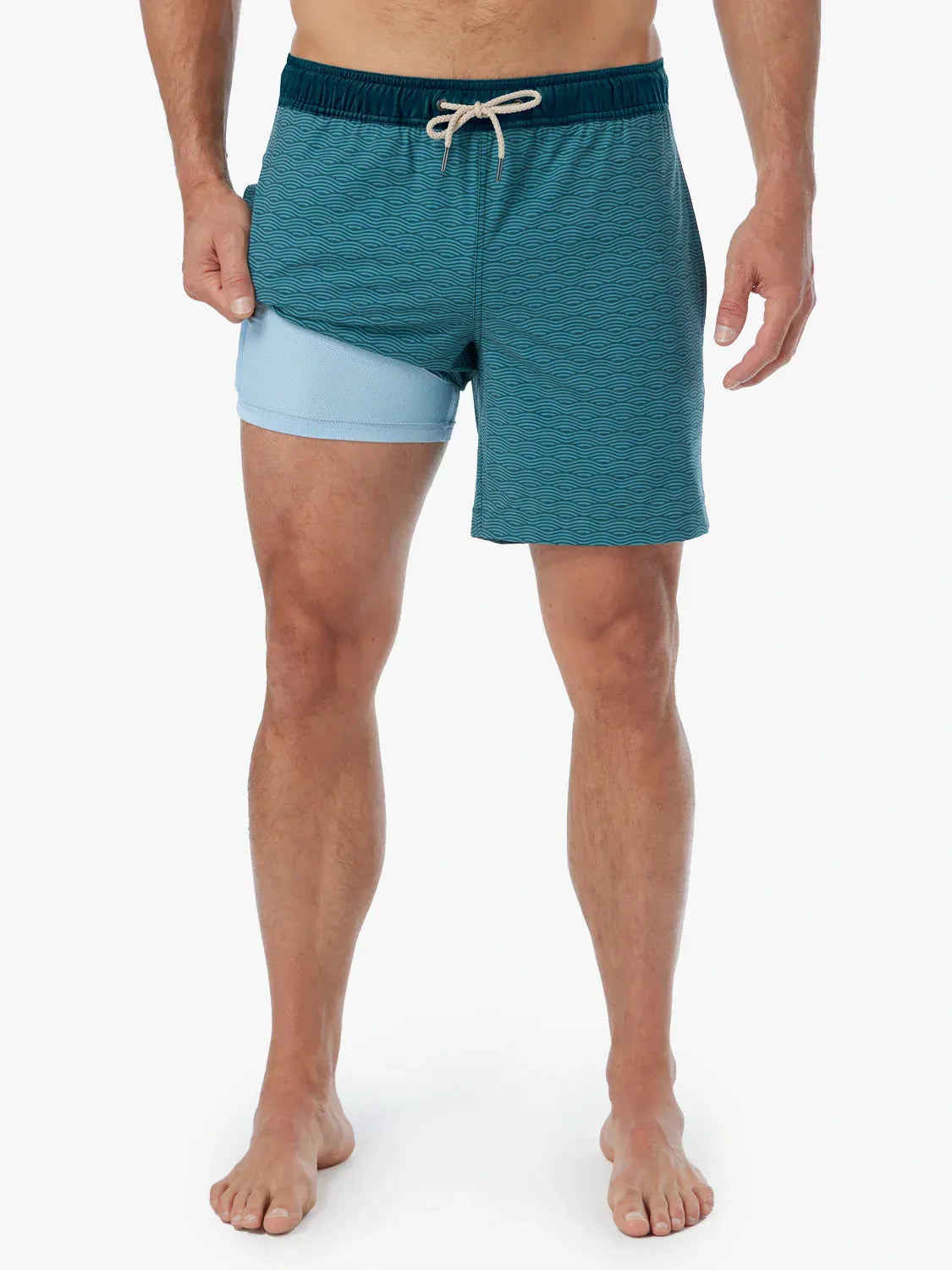 Fair Harbor Swimwear Bayberry Trunk in Sky in Green Wave