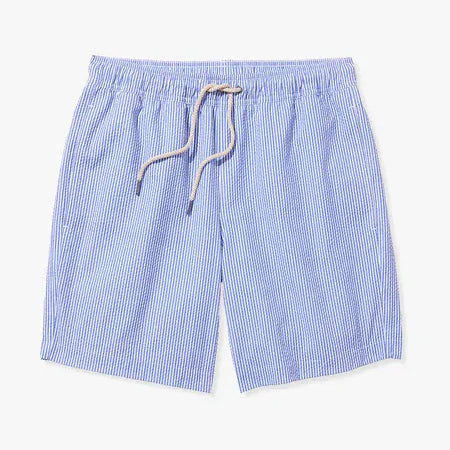 Fair Harbor Swimwear Bayberry Trunk in Sky in Light Blue Seersucker