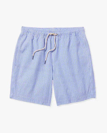 Fair Harbor Swimwear Bayberry Trunk in Sky in Light Blue Seersucker