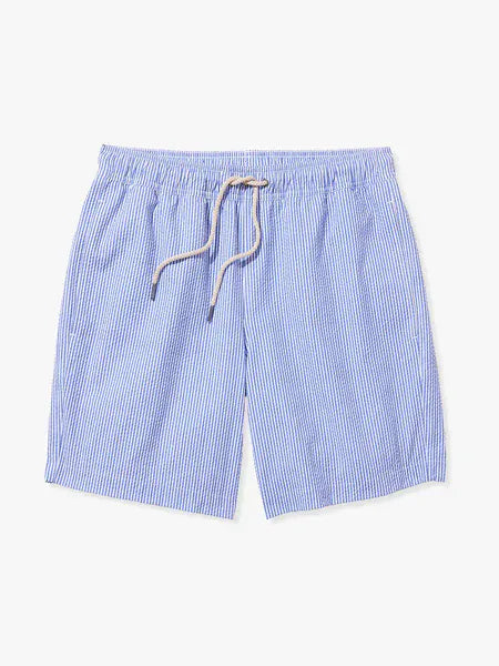 Fair Harbor Swimwear Bayberry Trunk in Sky in Light Blue Seersucker