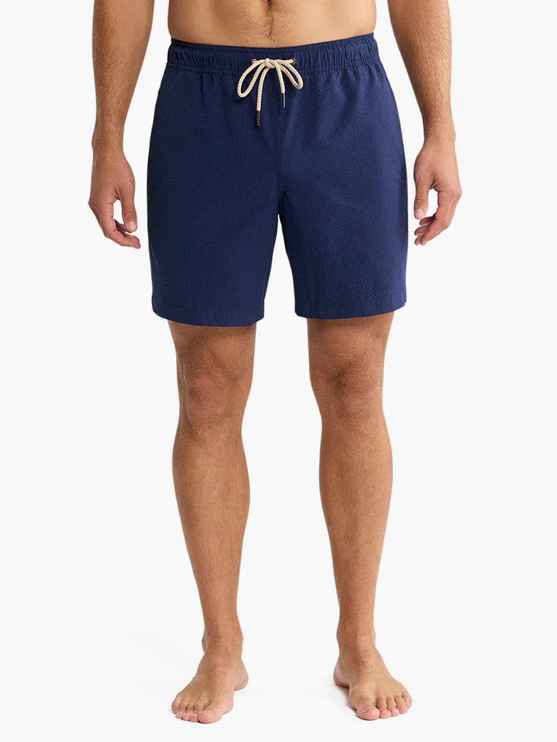 Fair Harbor Swimwear Bayberry Trunk in Sky in Navy Seersucker