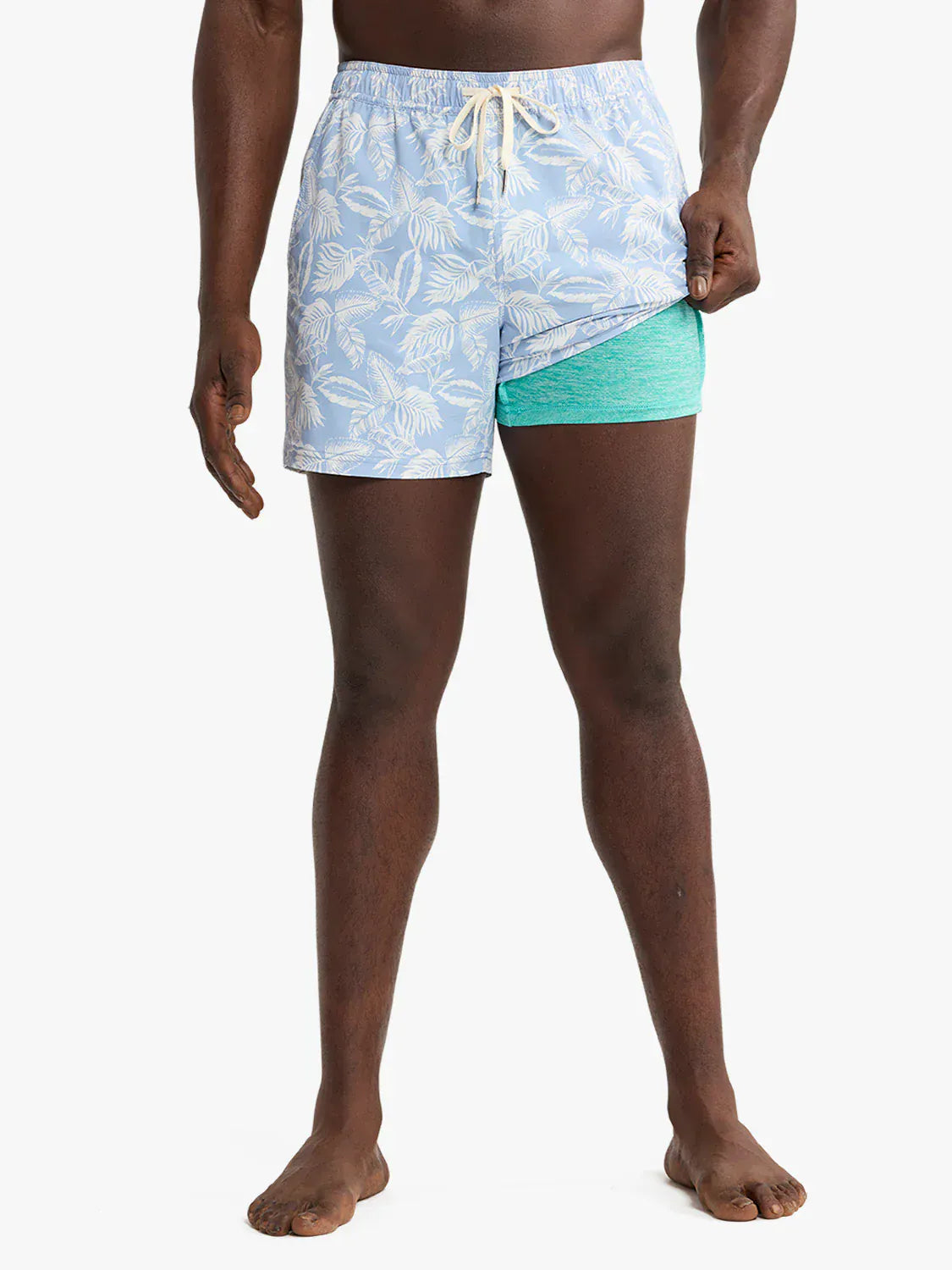 Fair Harbor Swimwear Bungalow Trunk in Sky Blue Leaves