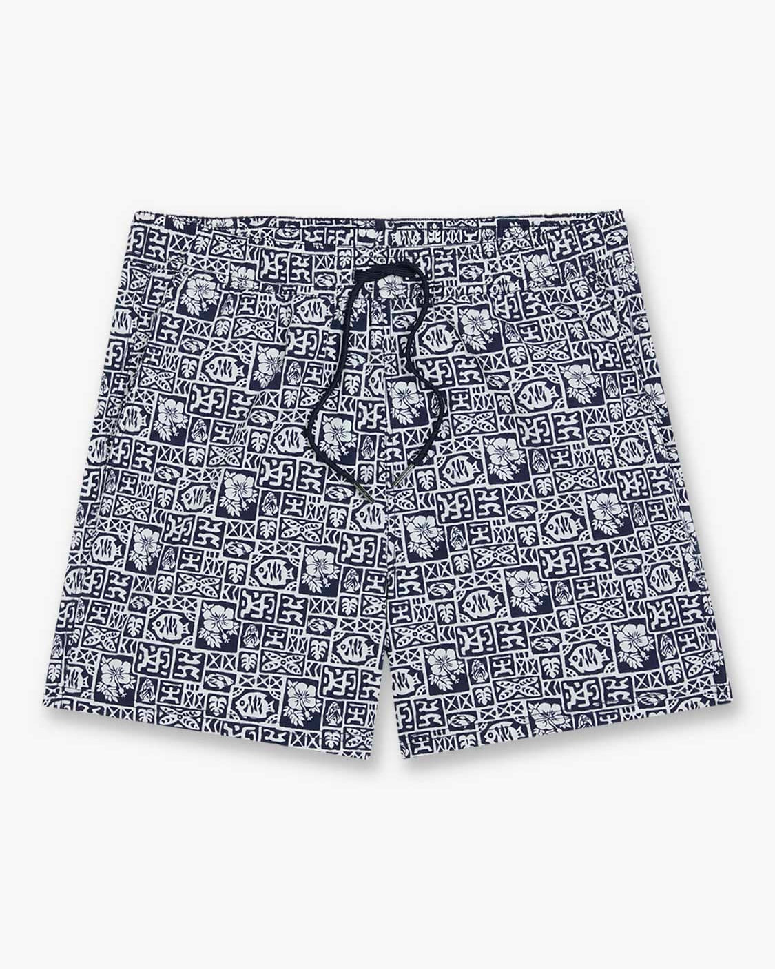 Fair Harbor Swimwear Navy Sea Tiles Bungalow Trunk