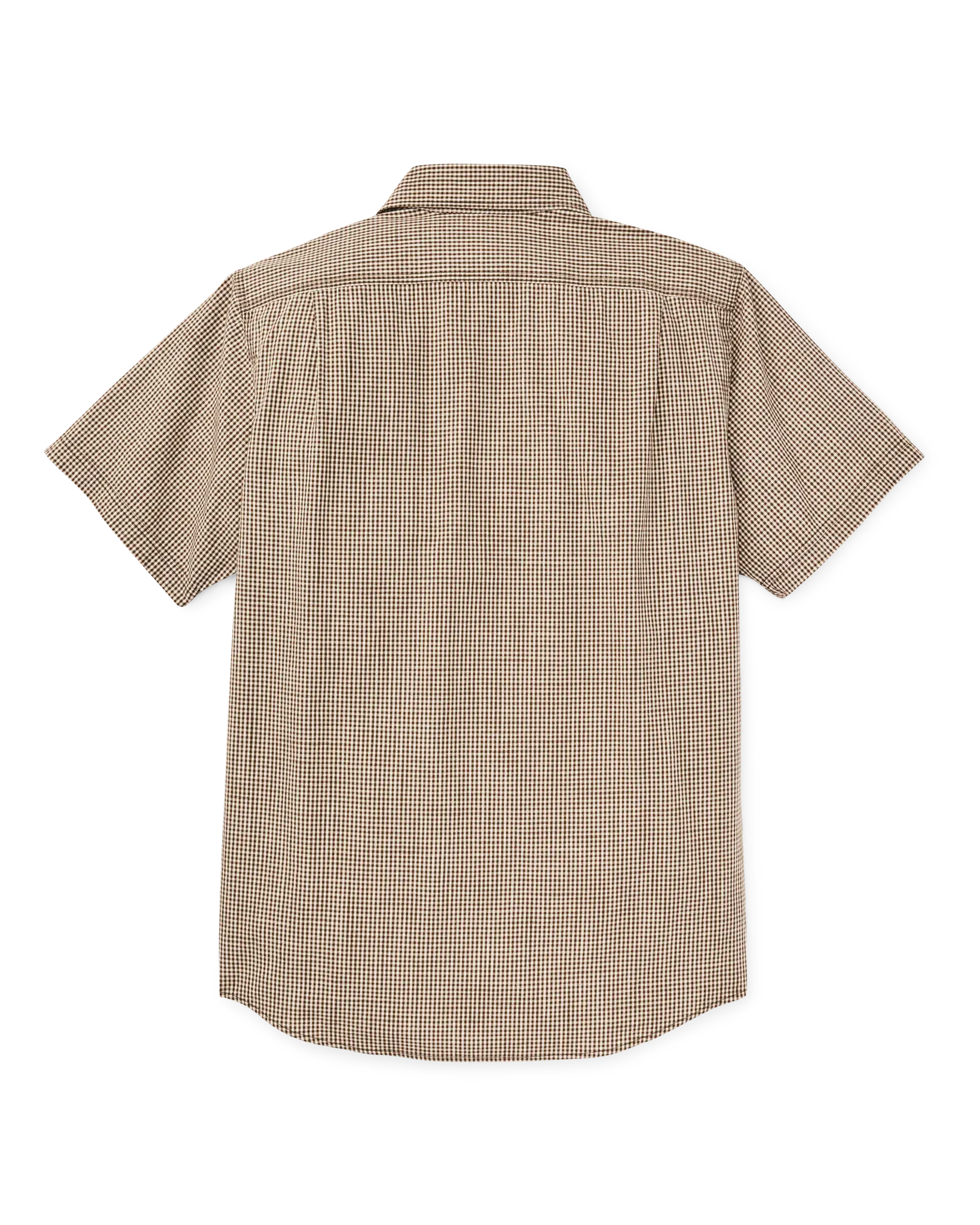 Filson Camp Shirt Short Sleeve Chambray Shirt in Coffee / Natural Plaid