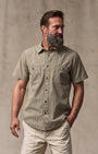 Filson Camp Shirt Short Sleeve Chambray Shirt in Coffee / Natural Plaid