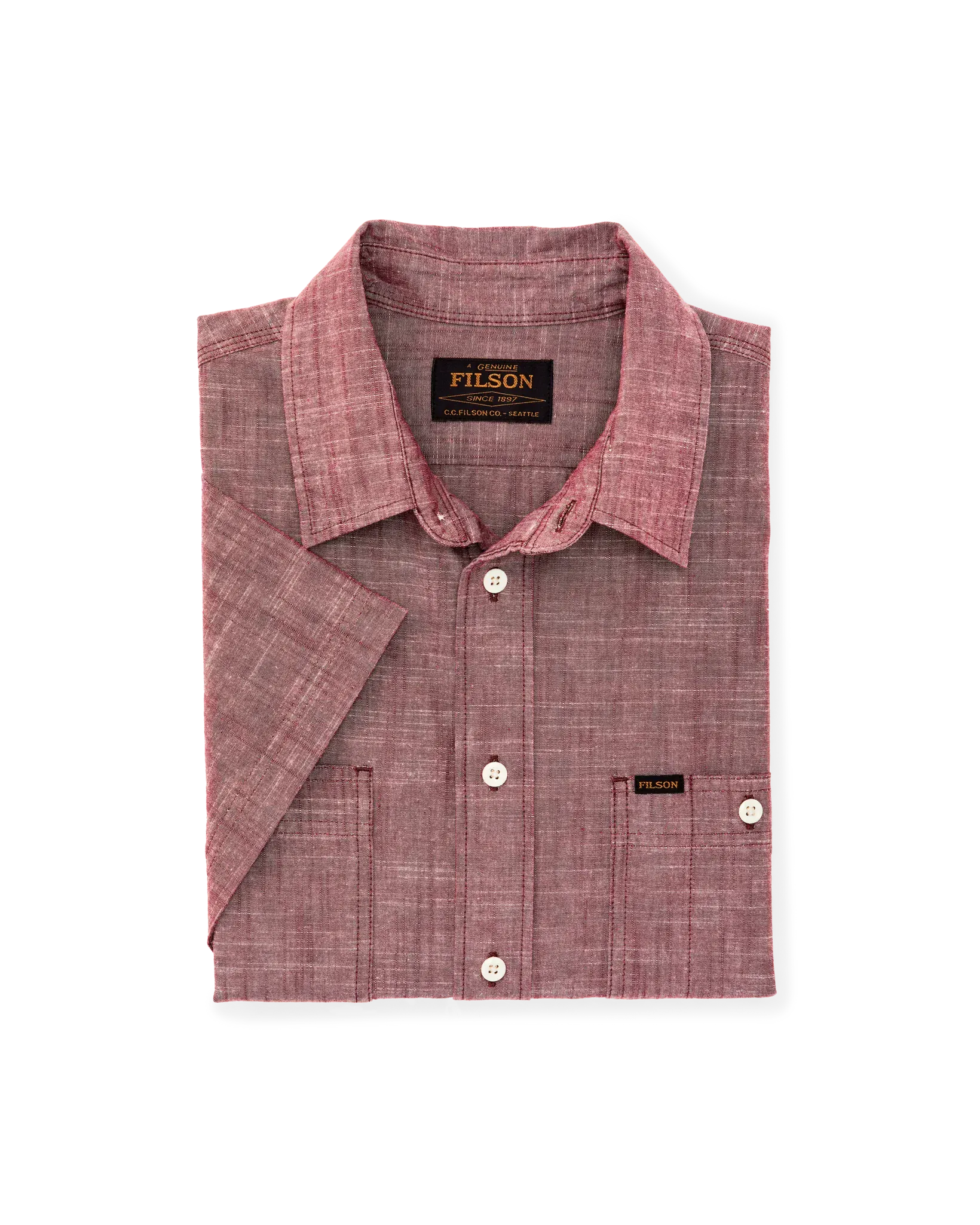 Filson Camp Shirt Short Sleeve Chambray Shirt in Sable