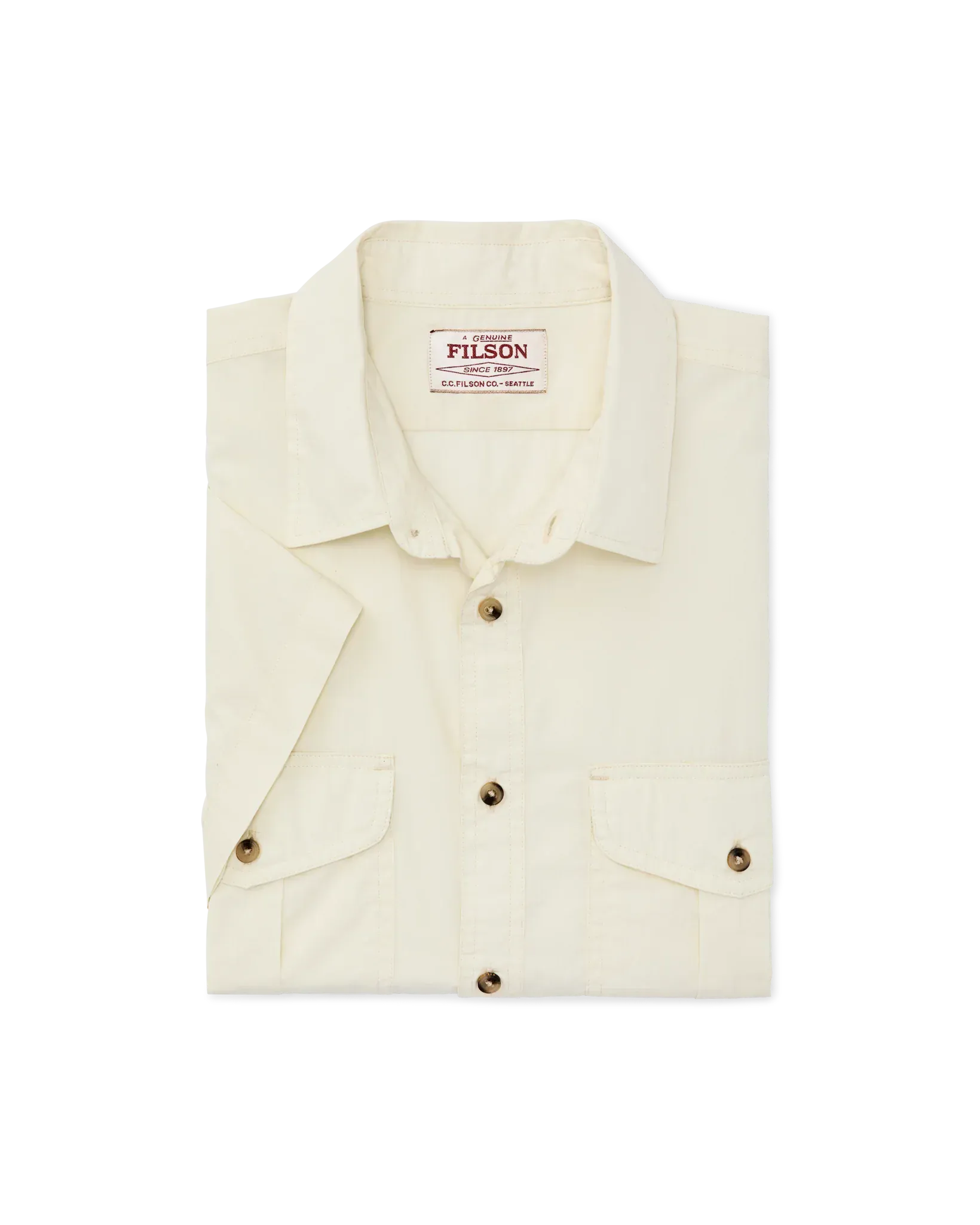 Filson Camp Shirt Washed Short Sleeve Feather Cloth Shirt in Ivory