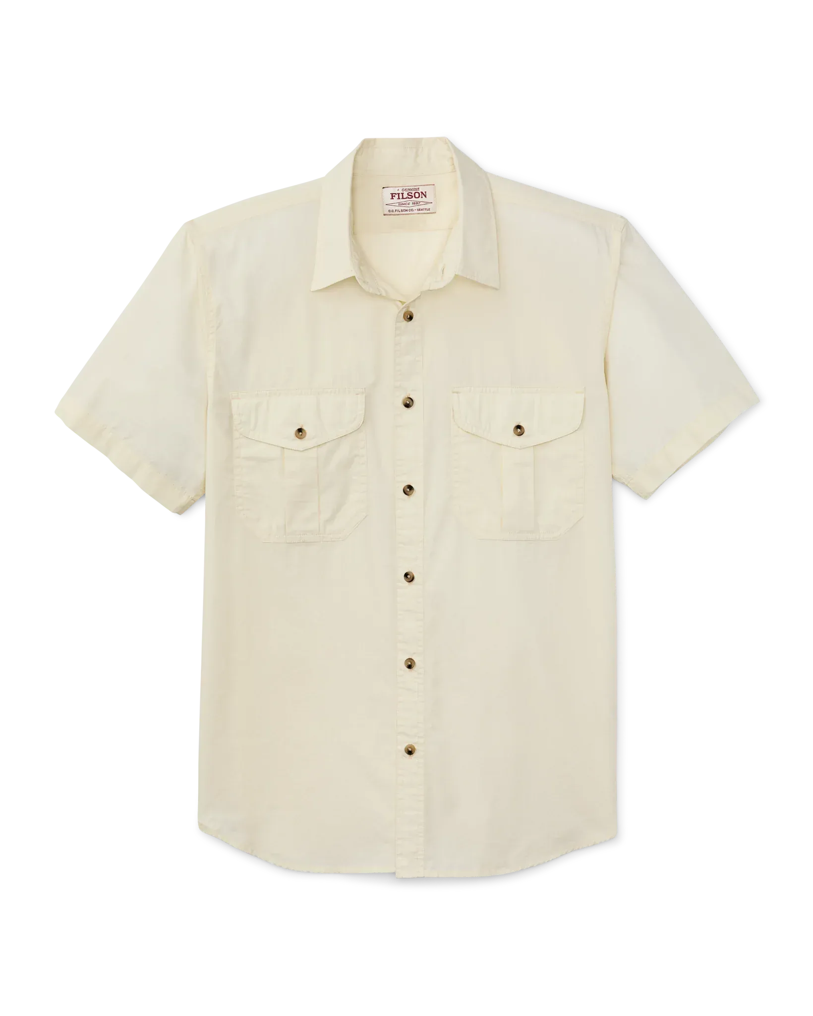 Filson Camp Shirt Washed Short Sleeve Feather Cloth Shirt in Ivory