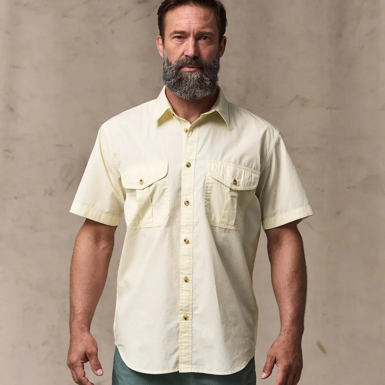 Filson Camp Shirt Washed Short Sleeve Feather Cloth Shirt in Ivory
