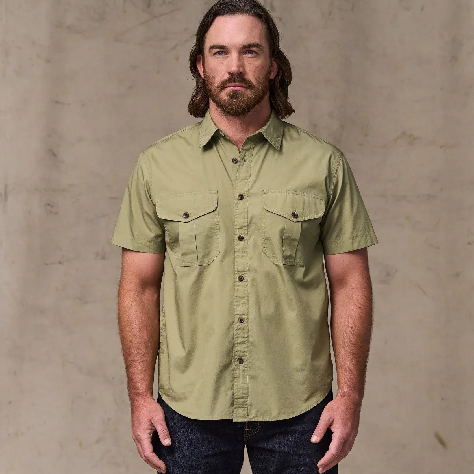 Filson Camp Shirt Washed Short Sleeve Feather Cloth Shirt in Lakebed