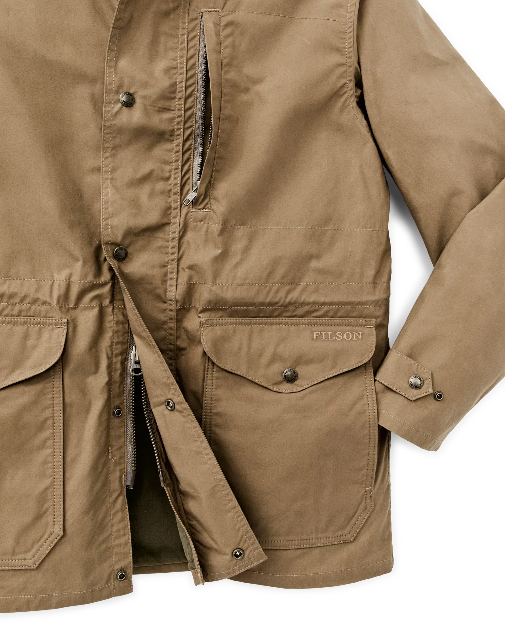 Filson Jackets Dry Wax Mile Marker Coat in Dark Beige