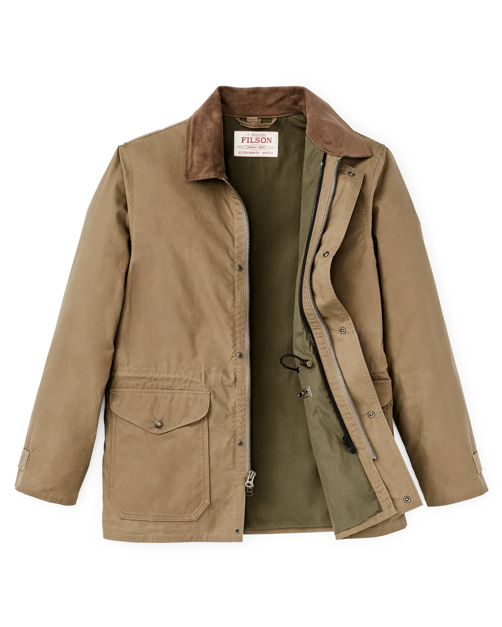 Filson Jackets Dry Wax Mile Marker Coat in Dark Beige