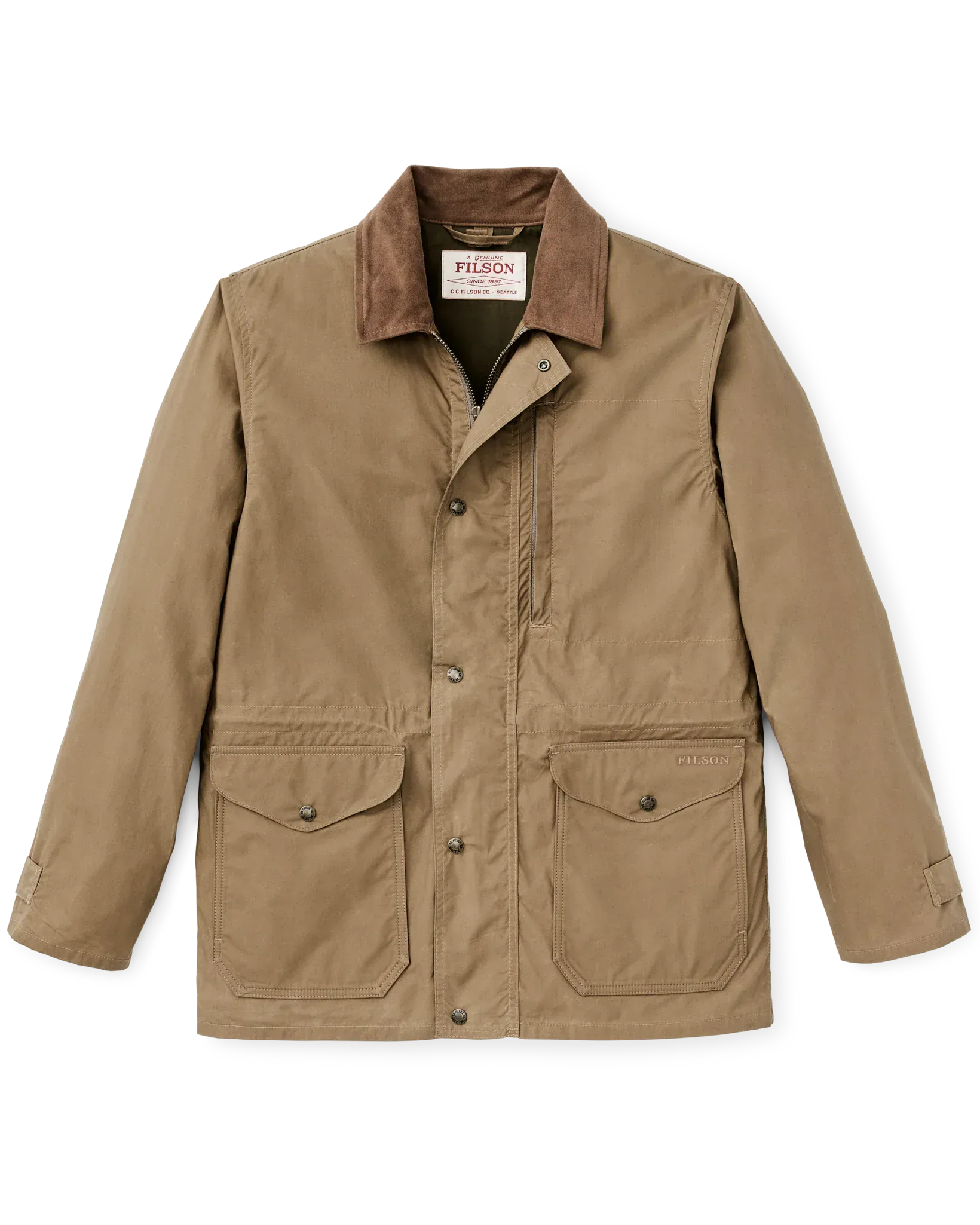 Filson Jackets Dry Wax Mile Marker Coat in Dark Beige