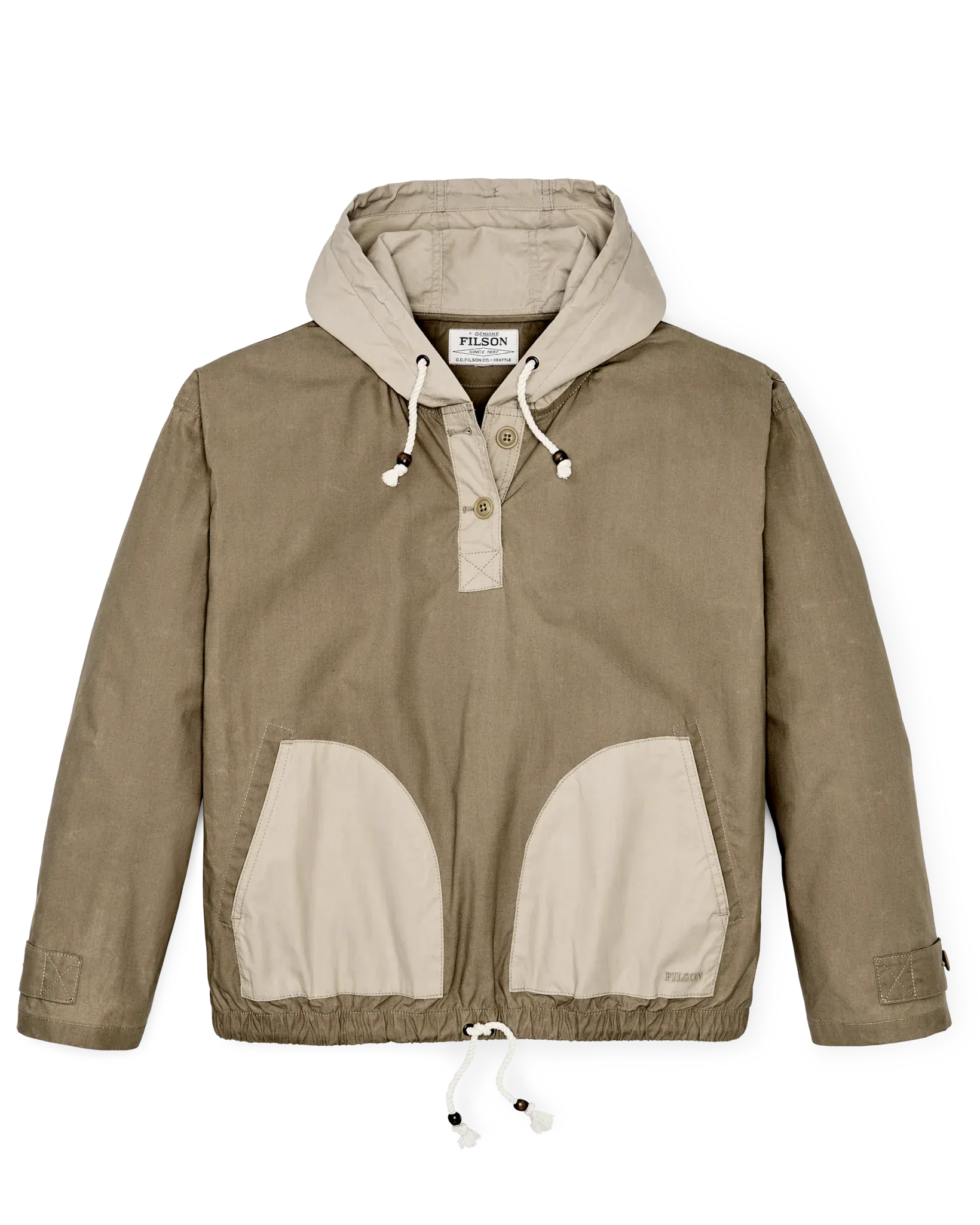 Filson Jackets Women's Dry Wax Hooded Popover in Khaki / Quail Tan