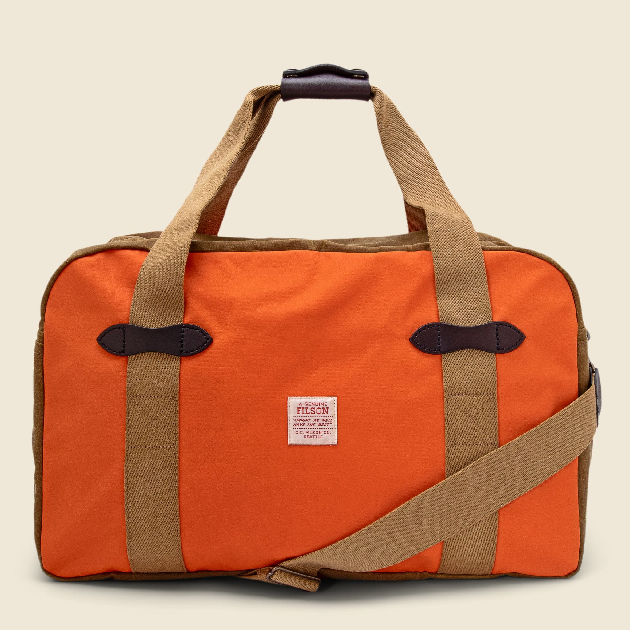 Filson Luggage Tin Cloth Medium Duffle Bag in Dark Tan/Flame