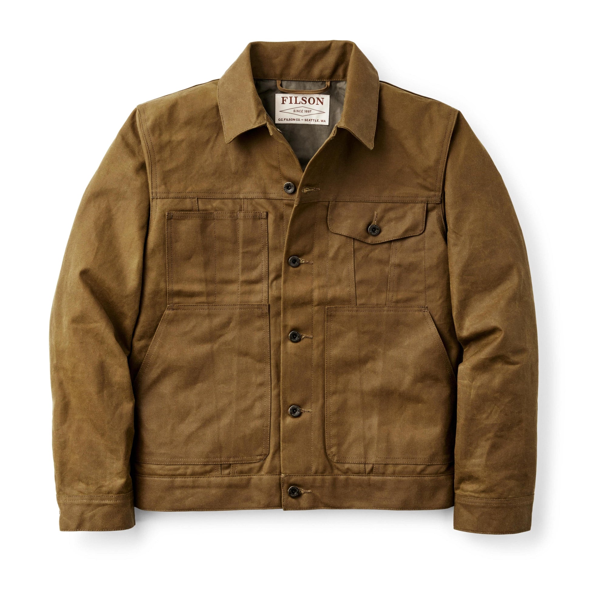 Filson Outerwear Tin Cloth Short Lined Cruiser Jacket- Dark Tan