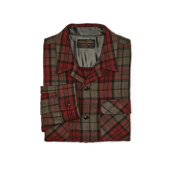 Filson Sport Shirts Buckner Wool Camp Shirt- Olive / Red / Multi Plaid