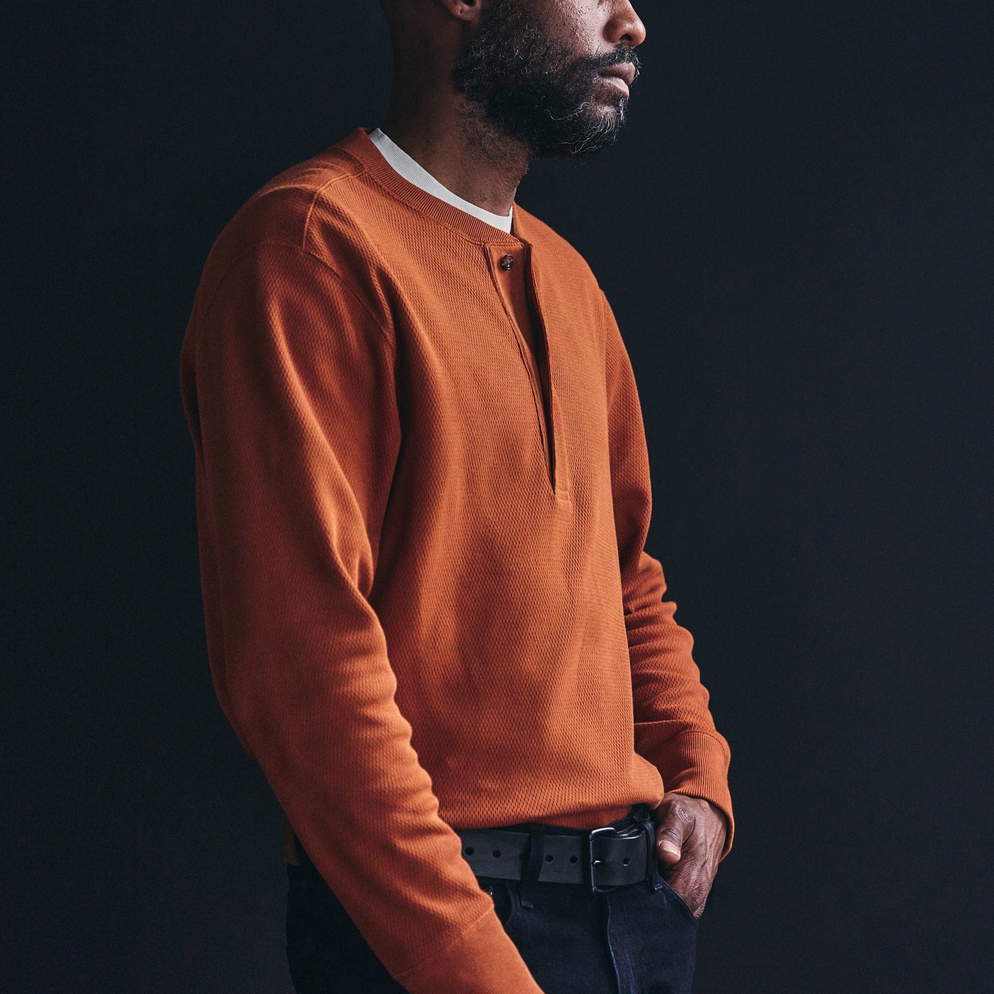 Filson Sport Shirts Waffle Knit Henley- Rust