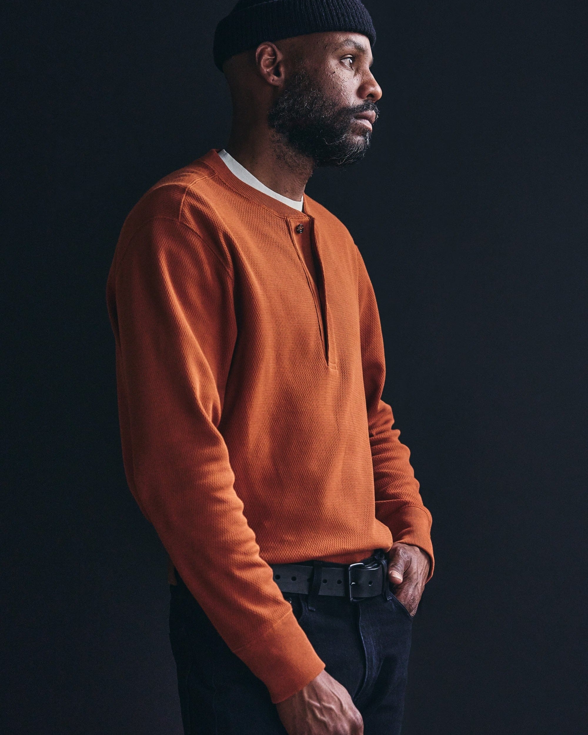 Filson Sport Shirts Waffle Knit Henley- Rust