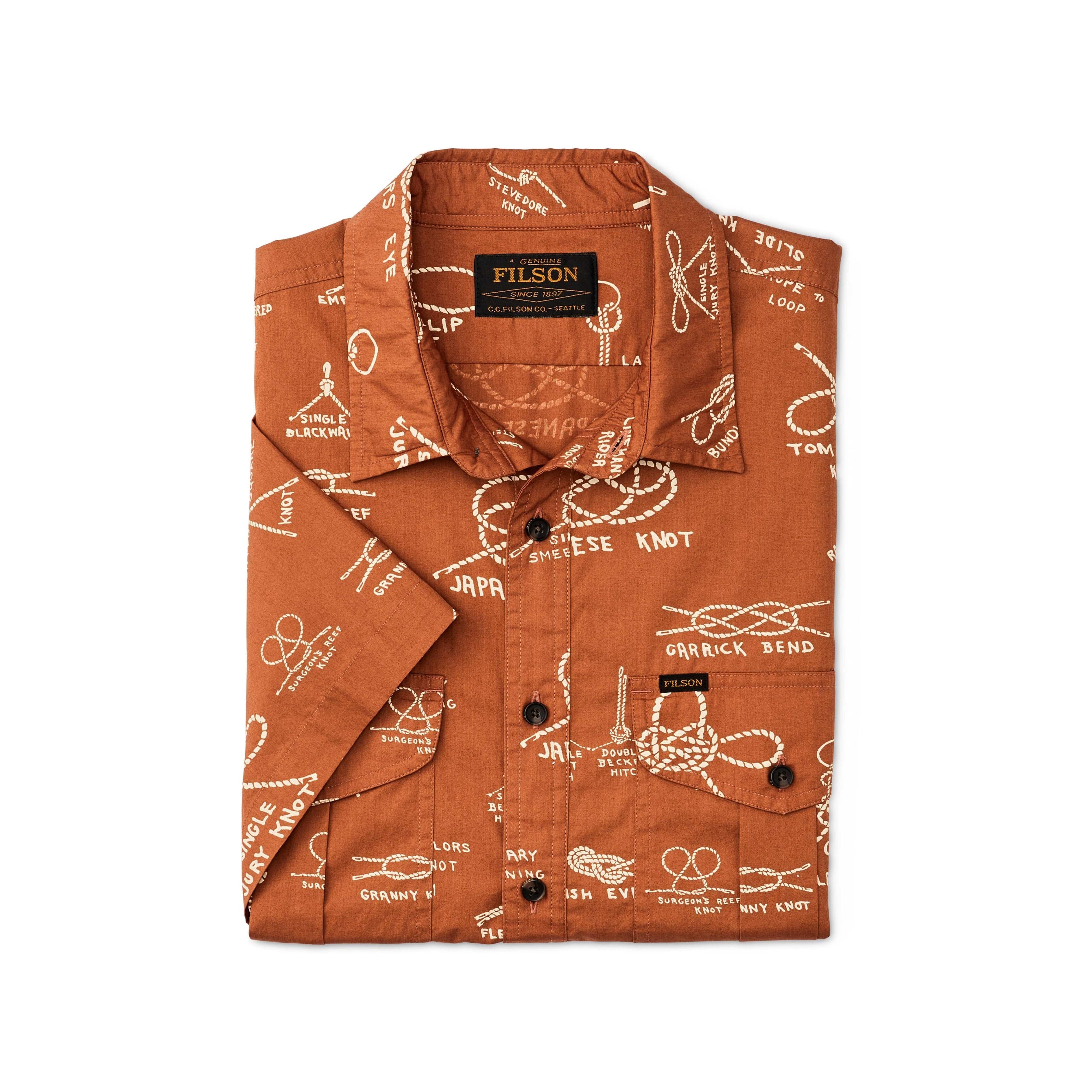 Filson Sport Shirts Washed Short Sleeve Feather Cloth Shirt- Bourbon / Knots