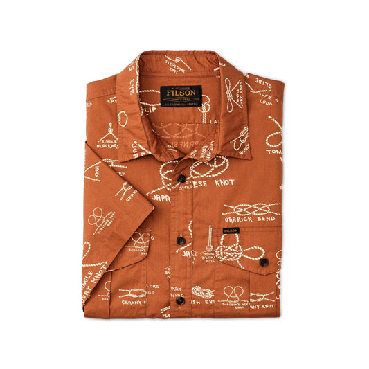 Filson Sport Shirts Washed Short Sleeve Feather Cloth Shirt- Bourbon / Knots