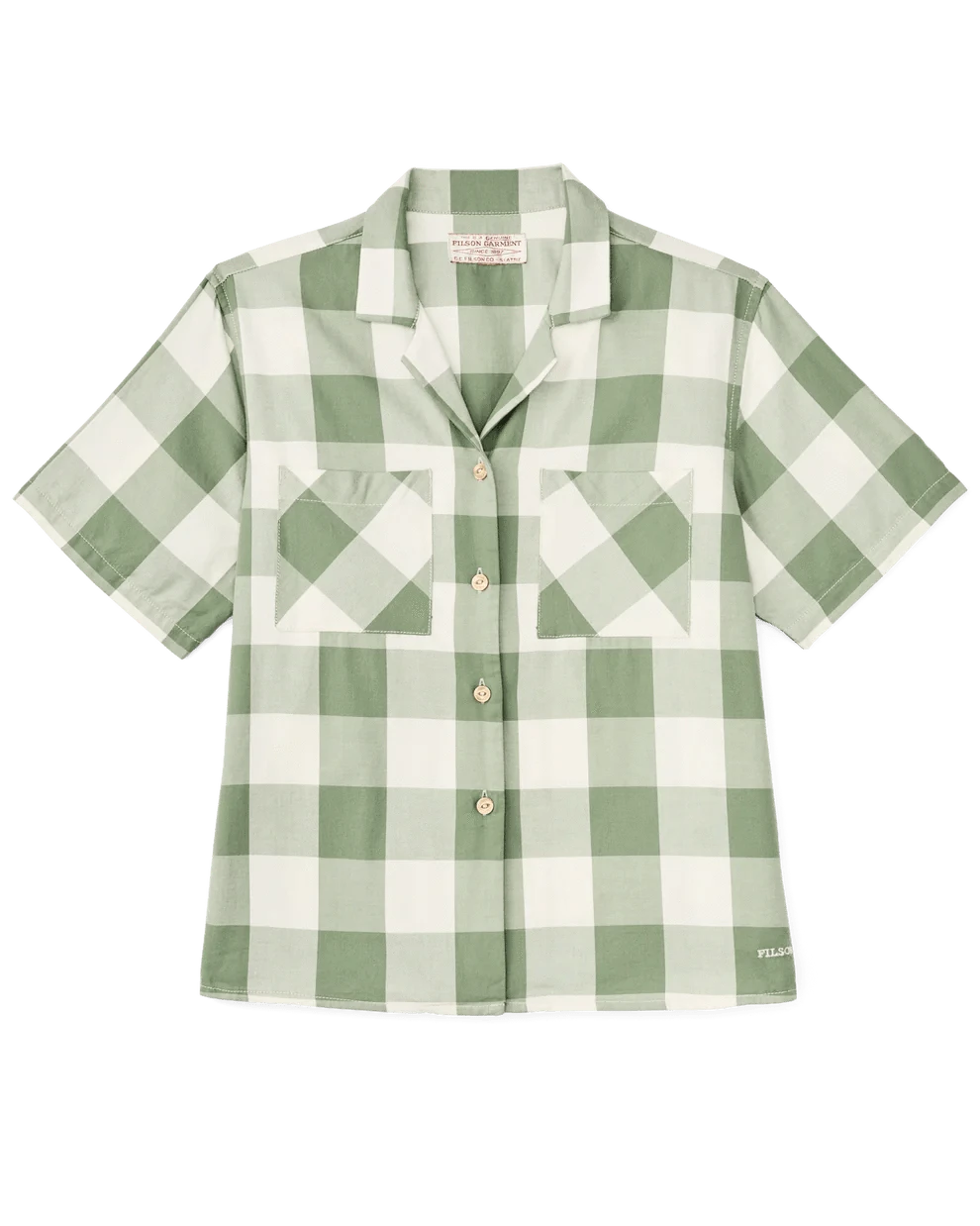 Filson Sport Shirts Women's Short Sleeve Camp Shirt - Hedge Green/ White Plaid