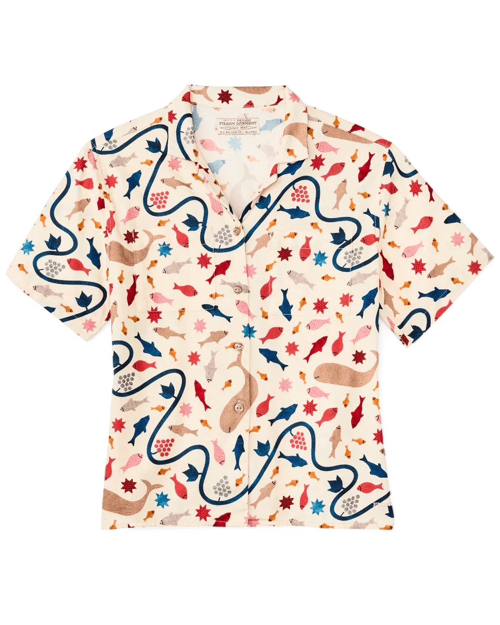 Filson Sport Shirts Women's Short Sleeve Camp Shirt - Whale Print