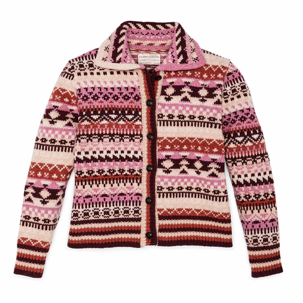 Filson Sweaters Women's Fair Isle Cardigan- Burgundy/Cream/Multi