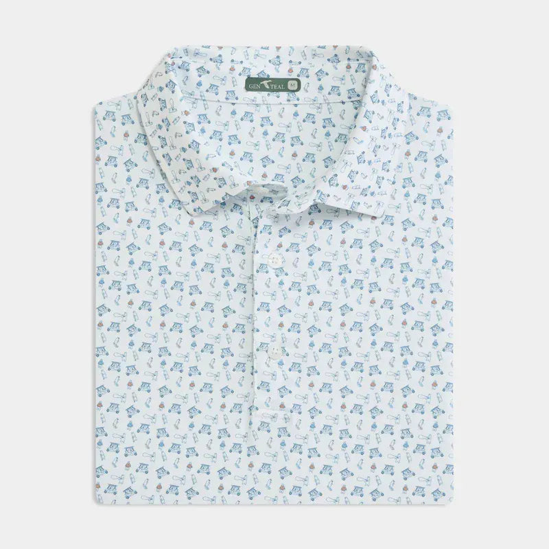 Gen Teal Apparel Polos Stream Green Printed Performance Polo