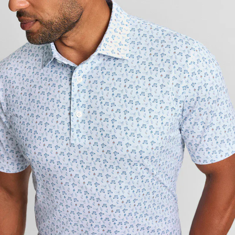 Gen Teal Apparel Polos Stream Green Printed Performance Polo