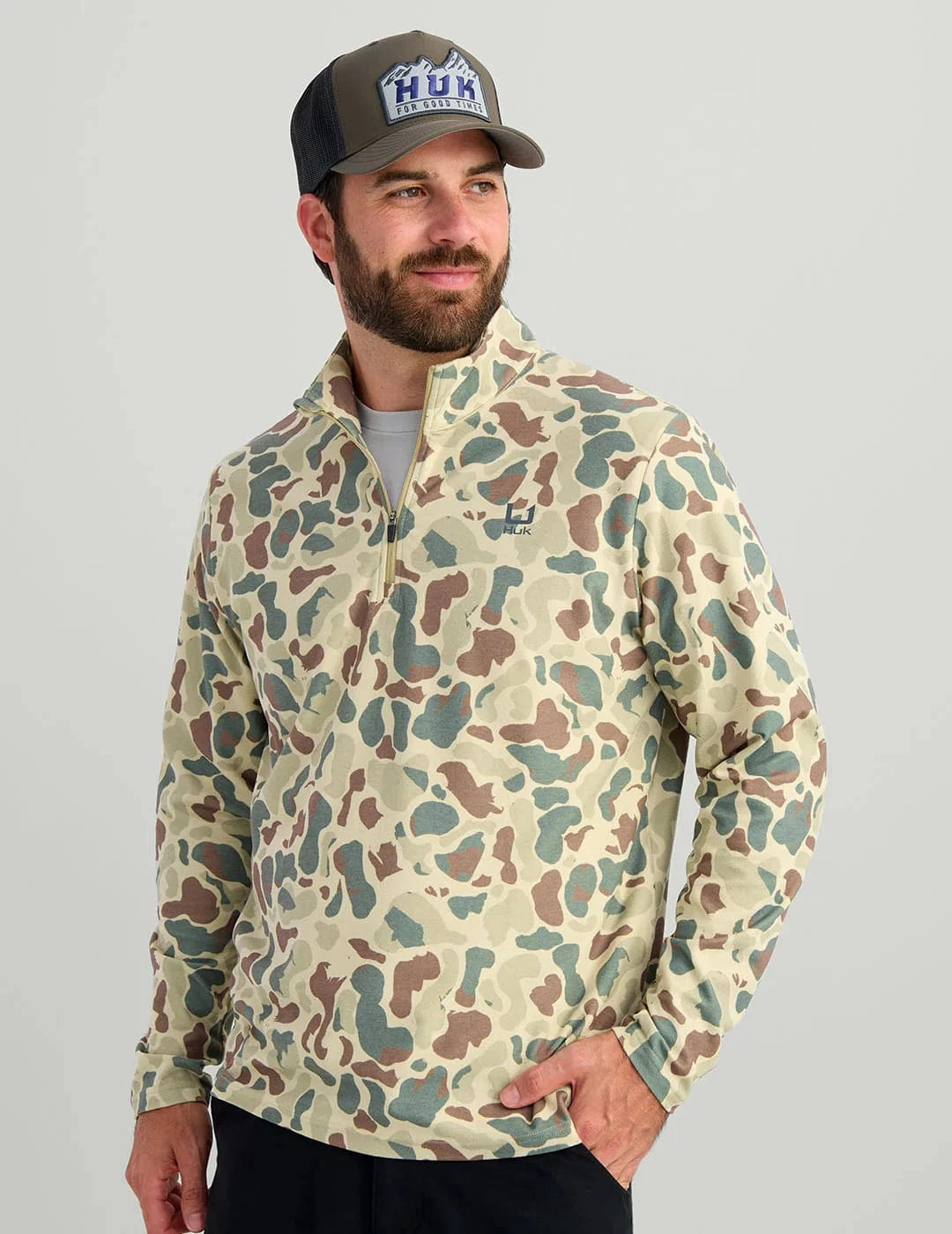 HUK 1/4 Zip 334 / S KC Print Leeward Lightweight Fleece 1/4 Zip