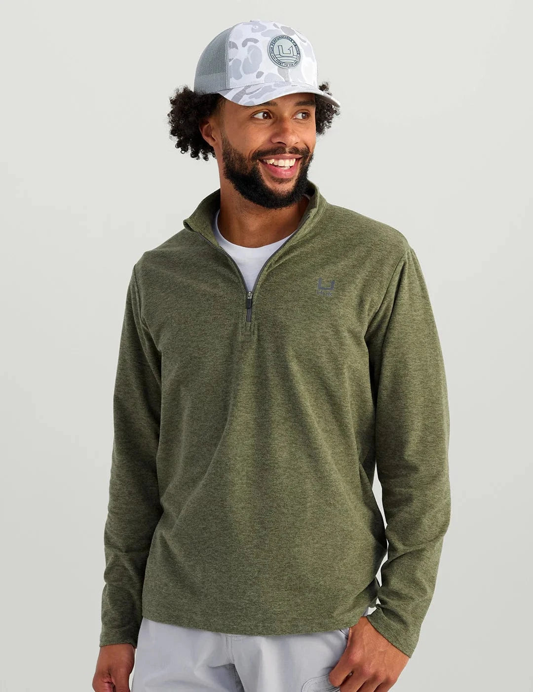Huk 1/4 Zip Moss Heather / S Leeward Lightweight Fleece 1/4 Zip