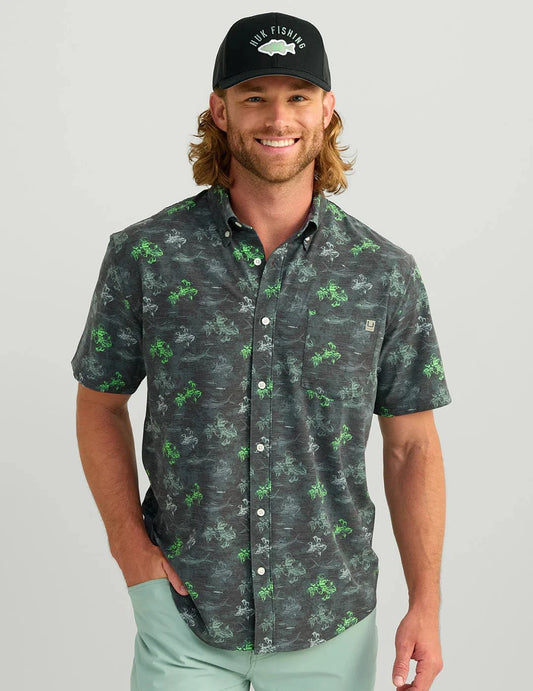 Huk Sport Shirts Kona Button-Down - Black Flying High