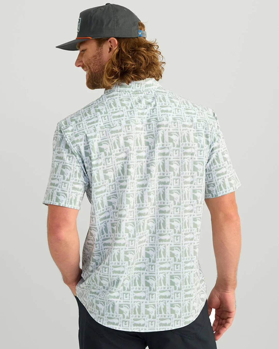 Huk Sport Shirts Kona Button-Down - Fog Green Fish Dot