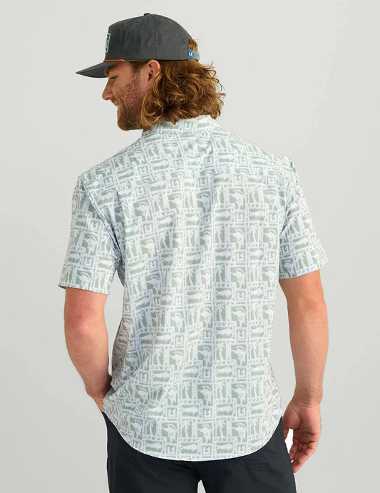 Huk Sport Shirts Kona Button-Down - Fog Green Fish Dot