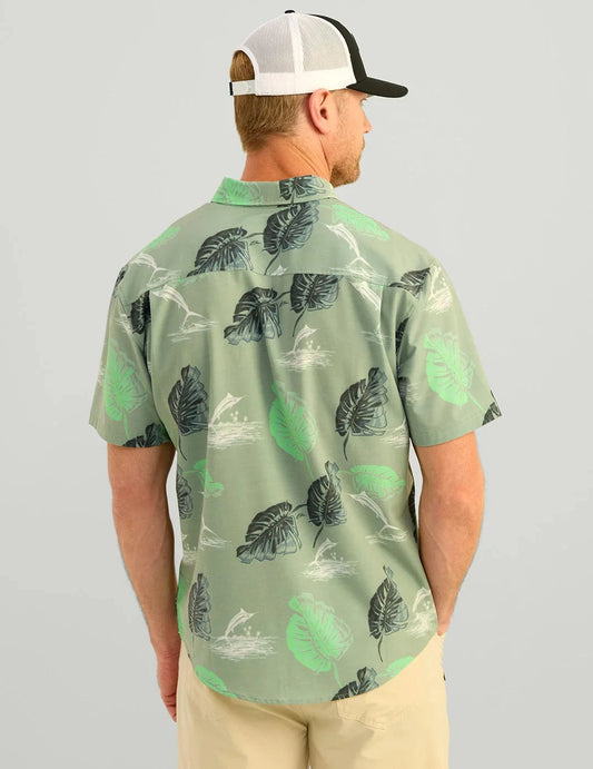 Huk Sport Shirts Kona Button-Down - Fog Green Island Dreaming