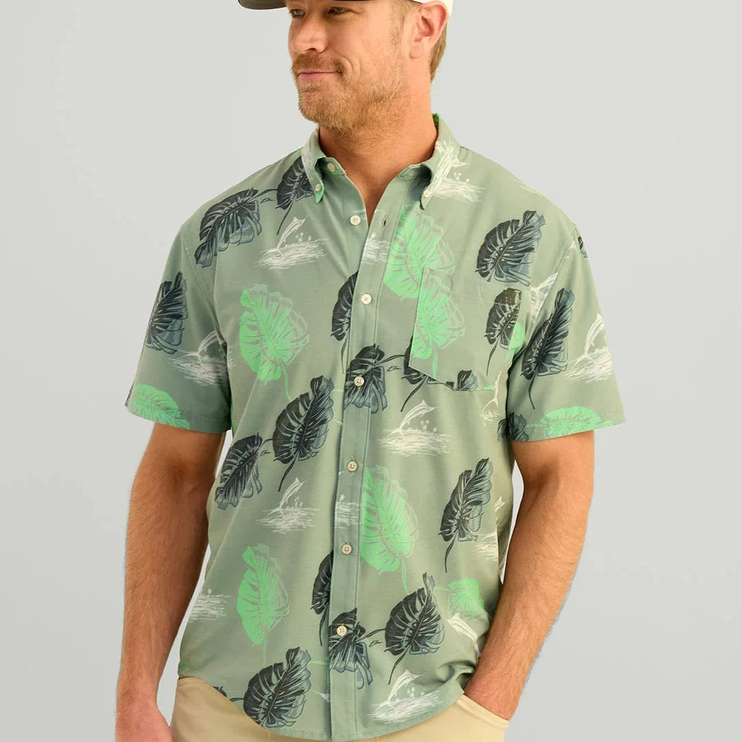 Huk Sport Shirts Kona Button-Down - Fog Green Island Dreaming