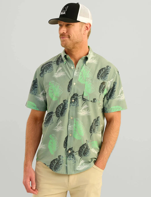 Huk Sport Shirts Kona Button-Down - Fog Green Island Dreaming